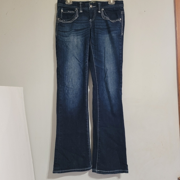 Maurices Denim - Jeans By Maurice Midrise Size 3/4 Regular Dark Wash White Stictch Gems Western.